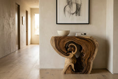 Cleft Console styled in a modern hallway